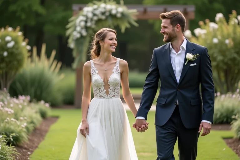 Jeune couple heureux lors d'une cérémonie en plein air