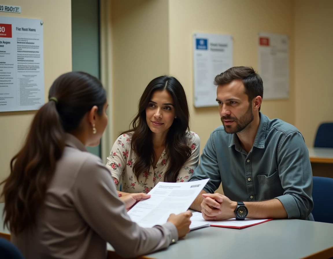 Couple en rendez-vous à la préfecture pour des démarches liées au renouvellement de la carte de séjour après une longue absence