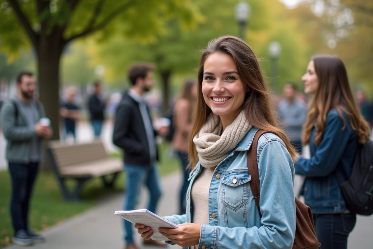 Femme distribuant des flyers lors d
