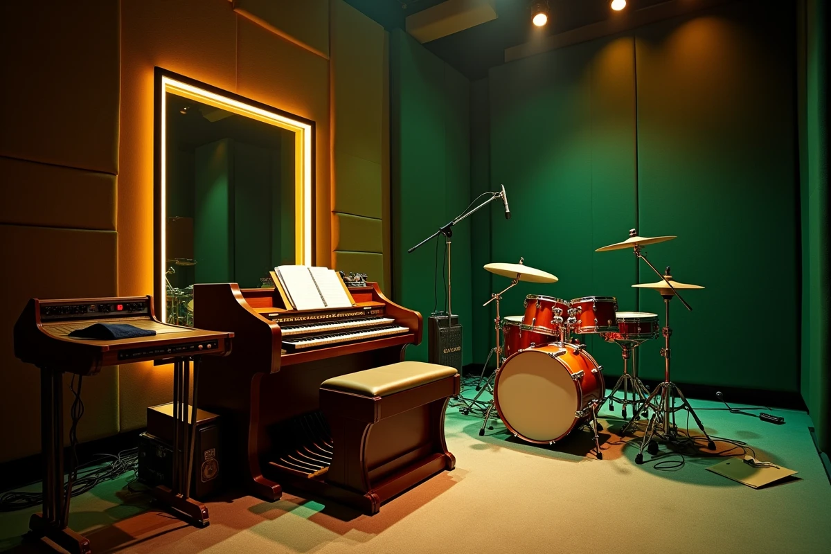 Orgue Hammond et bongos dans un studio de style soul américain des années 60, évoquant l'atmosphère de Green Onions en version madison