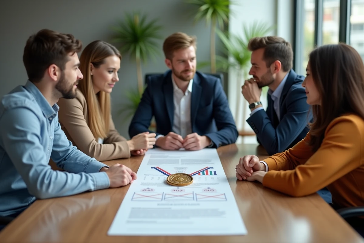 Groupe de collègues discutant autour d